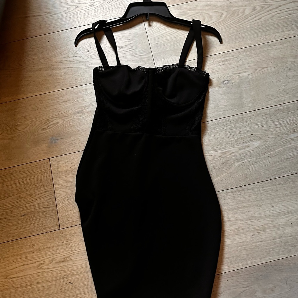 Windsor Black Strapless Dress with Lace Detail